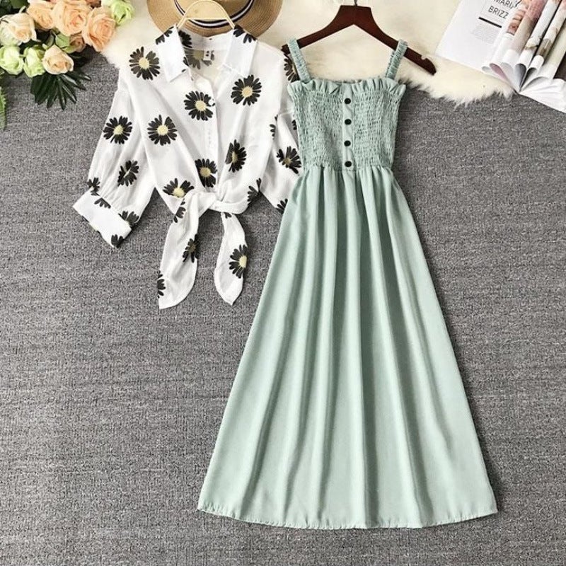 Dress, Western-Style Suit Skirt, Women'S Summer Dress, New Chiffon Shirt, Large Hem, Waist-Cinching Skirt, Two-Piece Set - Image 3
