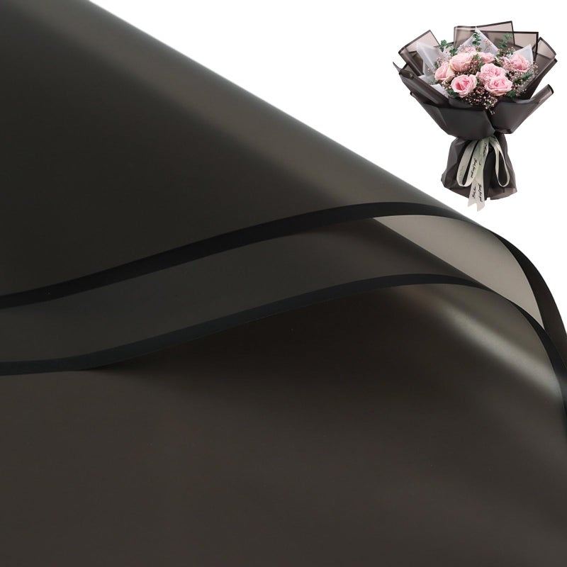 Gloreyan 20 Sheets Black Flower Wrapping Paper, Florist Bouquet DIY Craft Fresh Flower Wrapping Paper with Black Border Waterproof Floral Wrapping Gift Box Packaging Material Florist Supplies, 22.8*22.8 Inches - Image 1