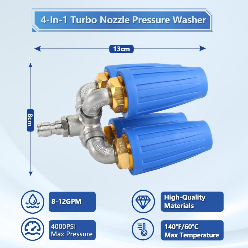 Ryansunoro 4-In-1 Turbo Nozzle Pressure Washer, 360Â° Rotating Turbo Nozzle With 1/4" Quick Connector, 4000 PSI, 8-12 GPM, 2.0 Orifice - Image 2