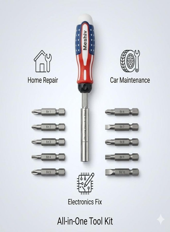 Meshiv 10-in-1 Magnetic Screwdriver Set with Locking Extension Rod – Professional Chrome Vanadium Steel Bit Kit for Electronics, Laptop Repair, Furniture Assembly, and Home Maintenance - Image 5