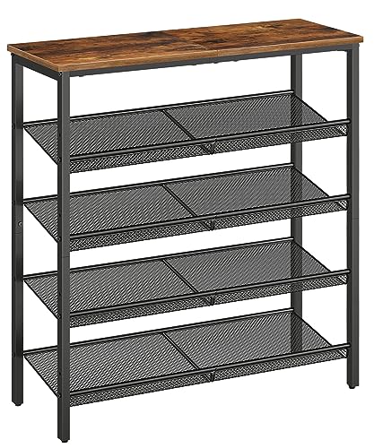 HOOBRO Shoe Rack for Entryway 5Tier Shoe Organizer with Adjustable Mesh Shelves 1620 Pairs of Shoes Spacious Floor Mount Metal Industrial Shoe Shelf for Closet Rustic Brown BF12XJ01