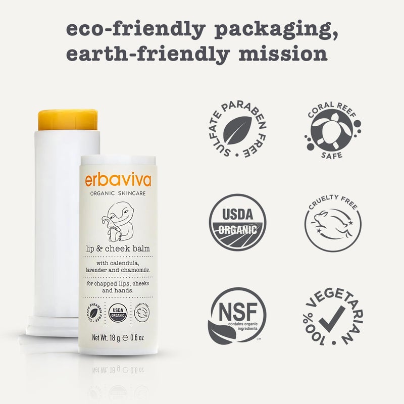 Erbaviva Organic Lip & Cheek Balm â€“ Moisturizing Stick for Baby & Adults | USDA Organic, Shea Butter & Calendula for Dry, Chapped Skin | Lip, Cheek & Hand Protection - Image 4