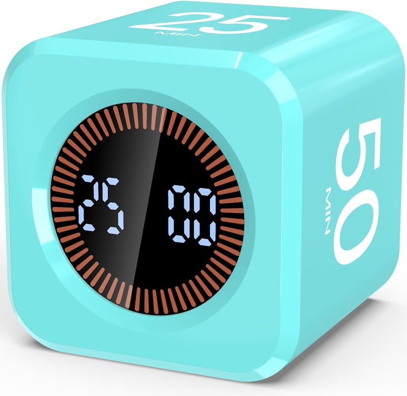 COWVTUJ Pomodoro Timer Cube Visual Productivity Flip Timer for Kids Classroom Desk, 5/10/25/50min&Custom Countdown, Silent&Sound Mode Digital Cube for ADHD Study Work School Game Kitchen (Mint Green) - Image 1