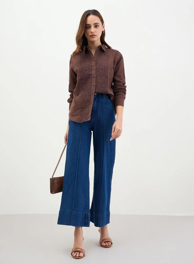 Styli Brown Embroidered Long Sleeve Shirt