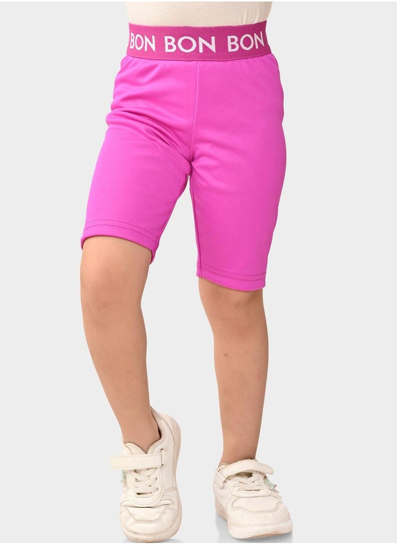 Bonkids Regular Fit Printed Pink Cotton Shorts For Girls Pull On 100 % Cotton  - Image 1