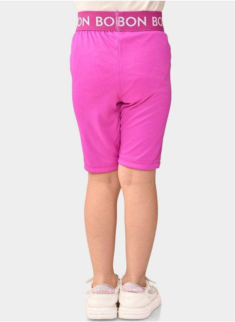 Bonkids Regular Fit Printed Pink Cotton Shorts For Girls Pull On 100 % Cotton  - Image 3