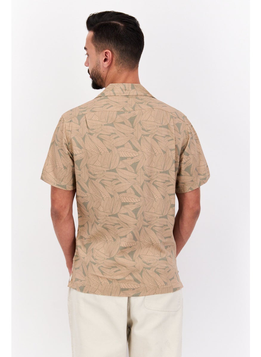Jachs New York - Men Regular Fit Allover Print Short Sleeves Casual Shirt, Tan Combo - Image 1