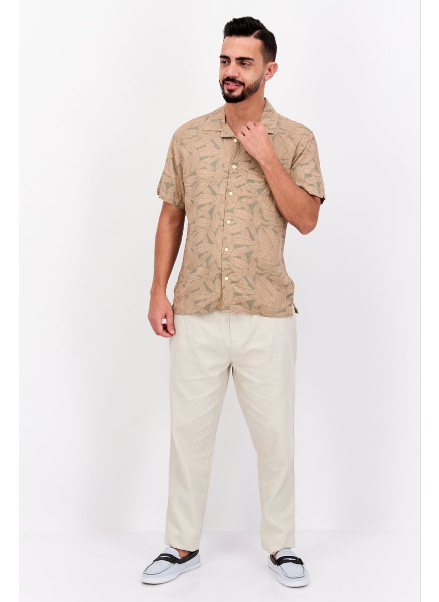 Jachs New York - Men Regular Fit Allover Print Short Sleeves Casual Shirt, Tan Combo - Image 1