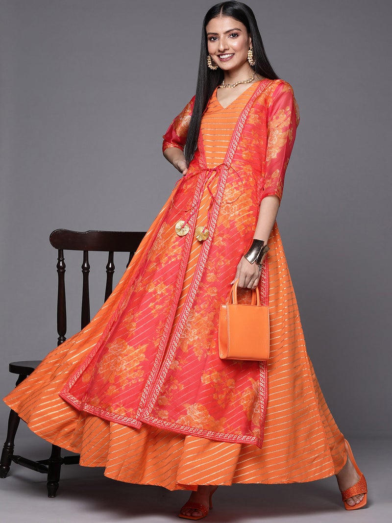 Ahalyaa Orange Party Wear Dress for Women - Image 1