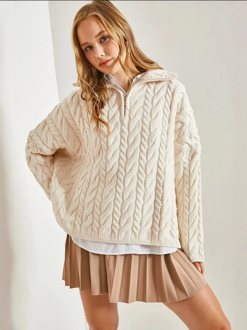 بيانكو لوتشي بلوفر  محبوك كبير الحجم بياقة بسحاب