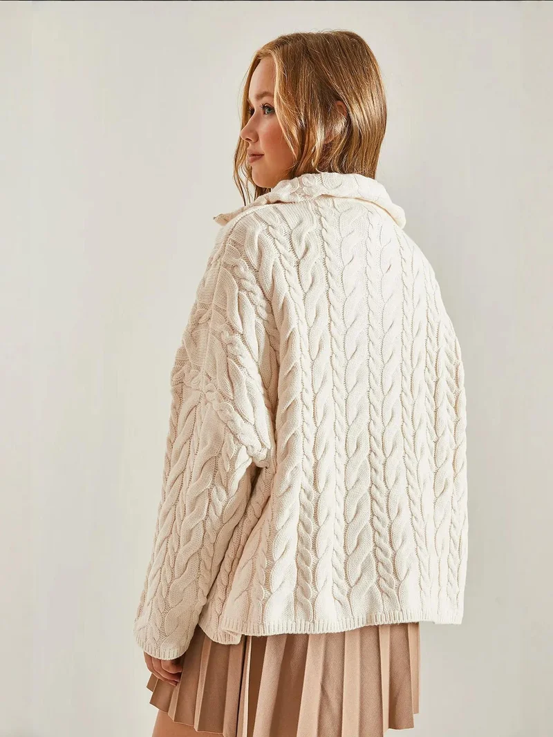 Bianco Lucci LUCCI Oversized Hair Beard Sweater with Zipper Collar