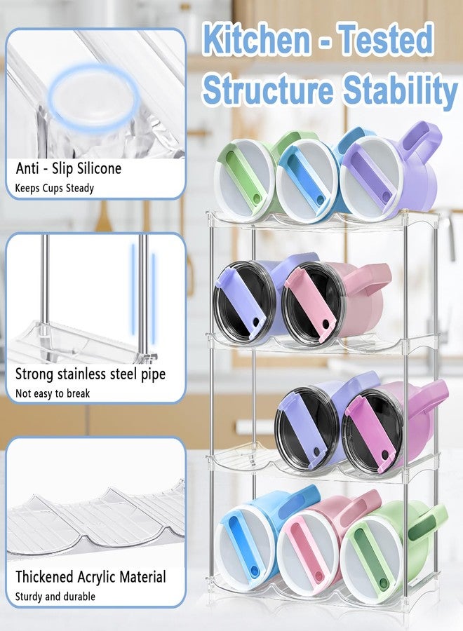 منظم زجاجات مياه قابل للتكديس (عبوة من 4 قطع) - حامل أكواب ستانلي ذو حجرة كبيرة، حامل زجاجة مياه لكوب ستانلي سعة 40 أونصة، منظم أكواب، رف تخزين لتنظيم وترتيب مخزن المطبخ - Image 4