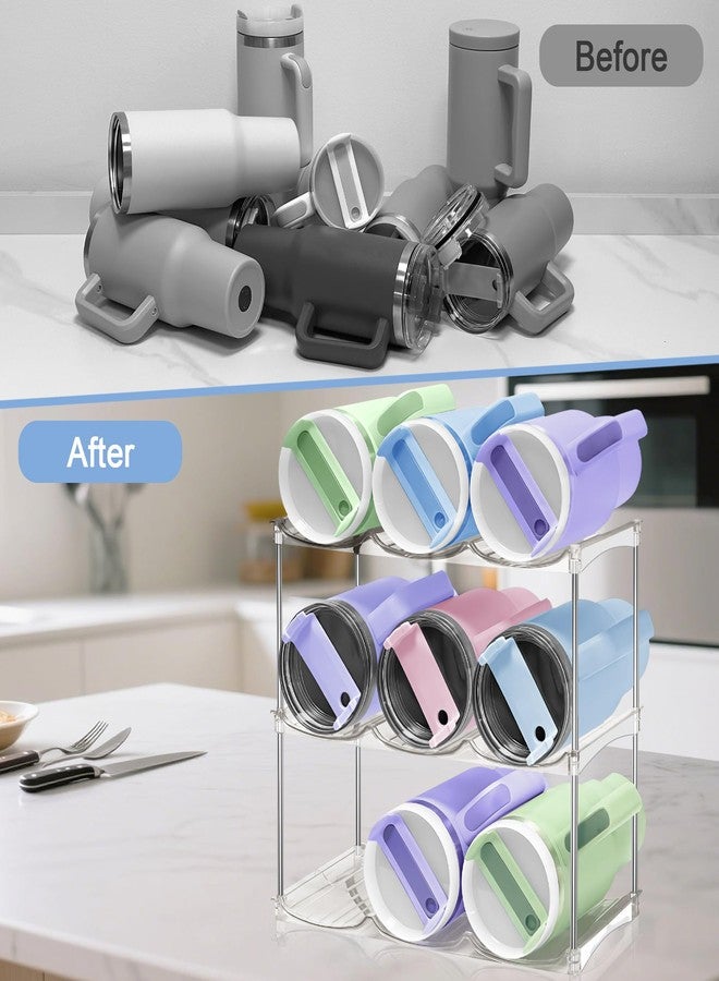 منظم زجاجات مياه قابل للتكديس (عبوة من 4 قطع) - حامل أكواب ستانلي ذو حجرة كبيرة، حامل زجاجة مياه لكوب ستانلي سعة 40 أونصة، منظم أكواب، رف تخزين لتنظيم وترتيب مخزن المطبخ - Image 5