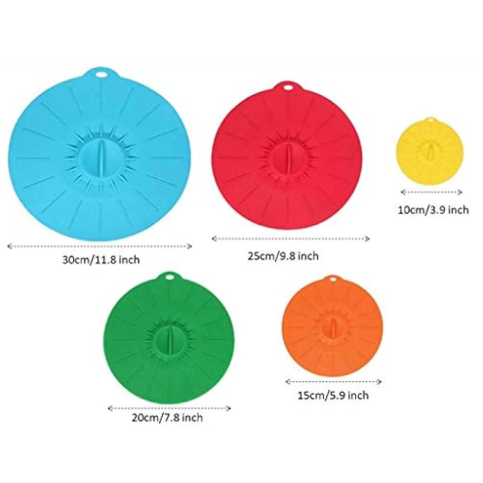 Hitopin Silicone Lids 5 Pieces Different Sizes Fresh Silicone Lids For Bowls Saucepans Plates Cups Ovens Fridges Blue Red Green Yellow Orange - Image 5