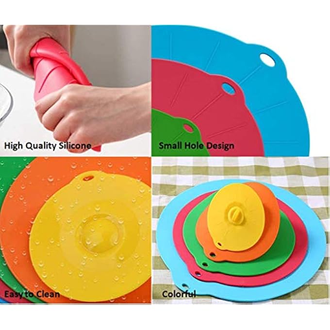 Hitopin Silicone Lids 5 Pieces Different Sizes Fresh Silicone Lids For Bowls Saucepans Plates Cups Ovens Fridges Blue Red Green Yellow Orange - Image 4