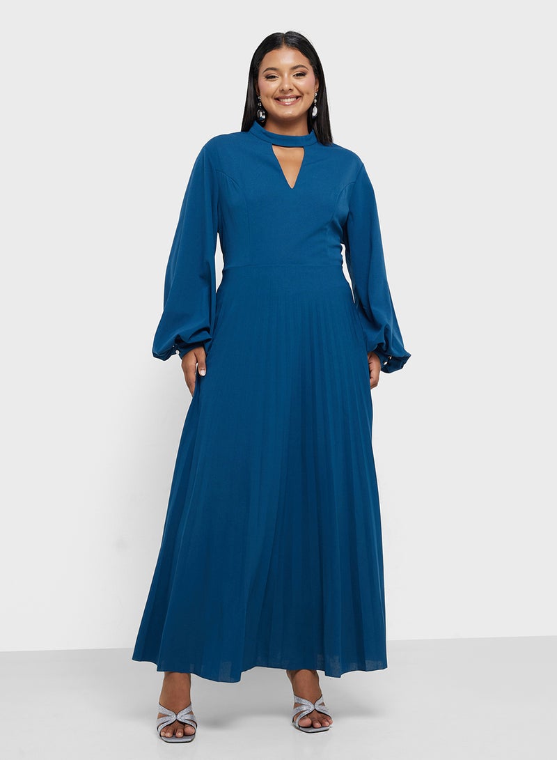 Khizana Pleated Teal Dress - Image 4