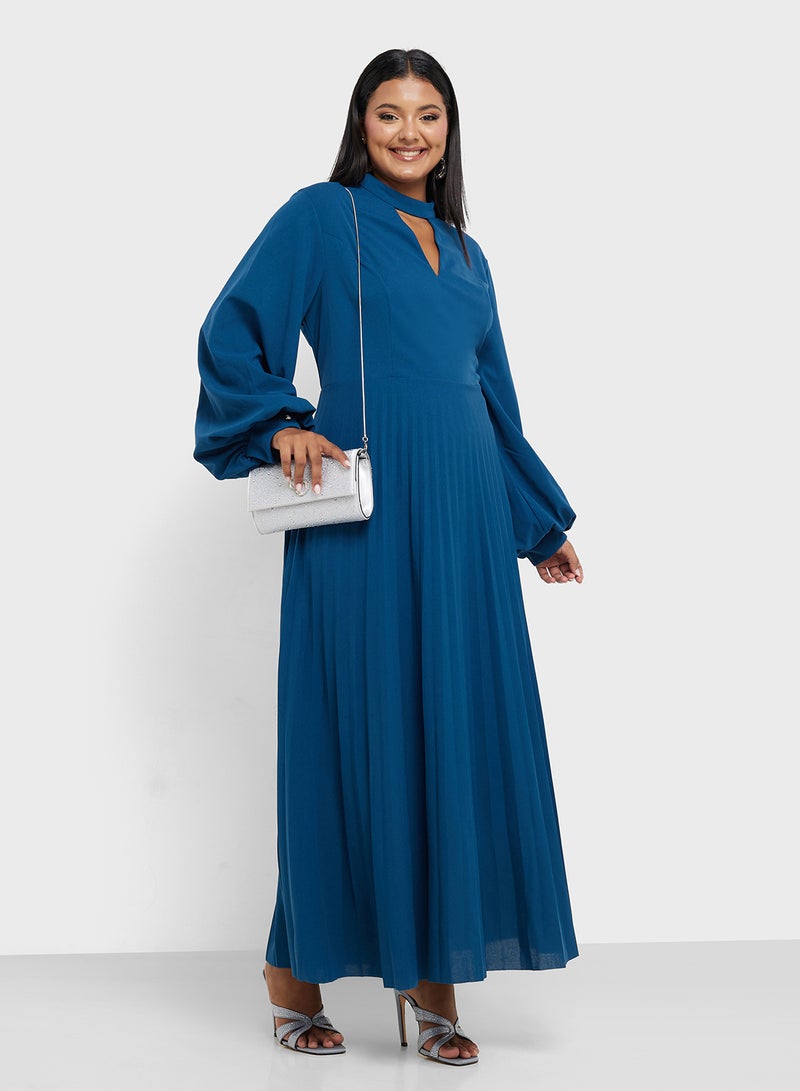 Khizana Pleated Teal Dress - Image 1