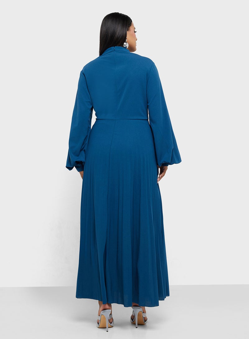 Khizana Pleated Teal Dress - Image 2