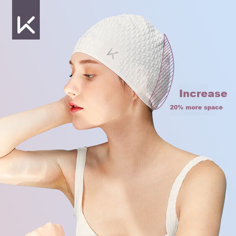 JD Jing Zao Keep Swimming Cap for Women, Large Size, Waterproof, Non-Binding, for Long Hair, Silicone Ear Protection, for Adults And Men, Sky Blue - Image 4