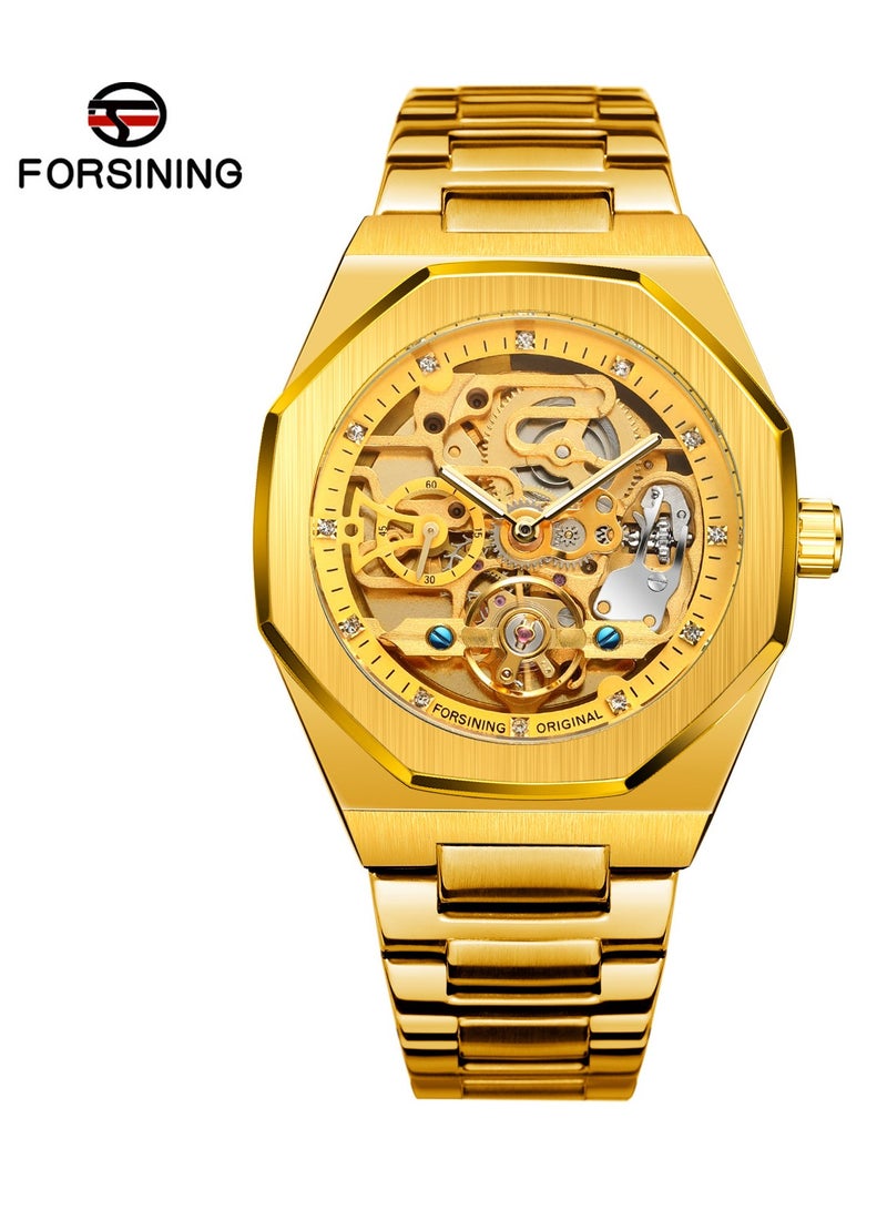 FORSINING ساعة ميكانيكية أوتوماتيكية للرجال 41 ملم ذهبي - Image 4
