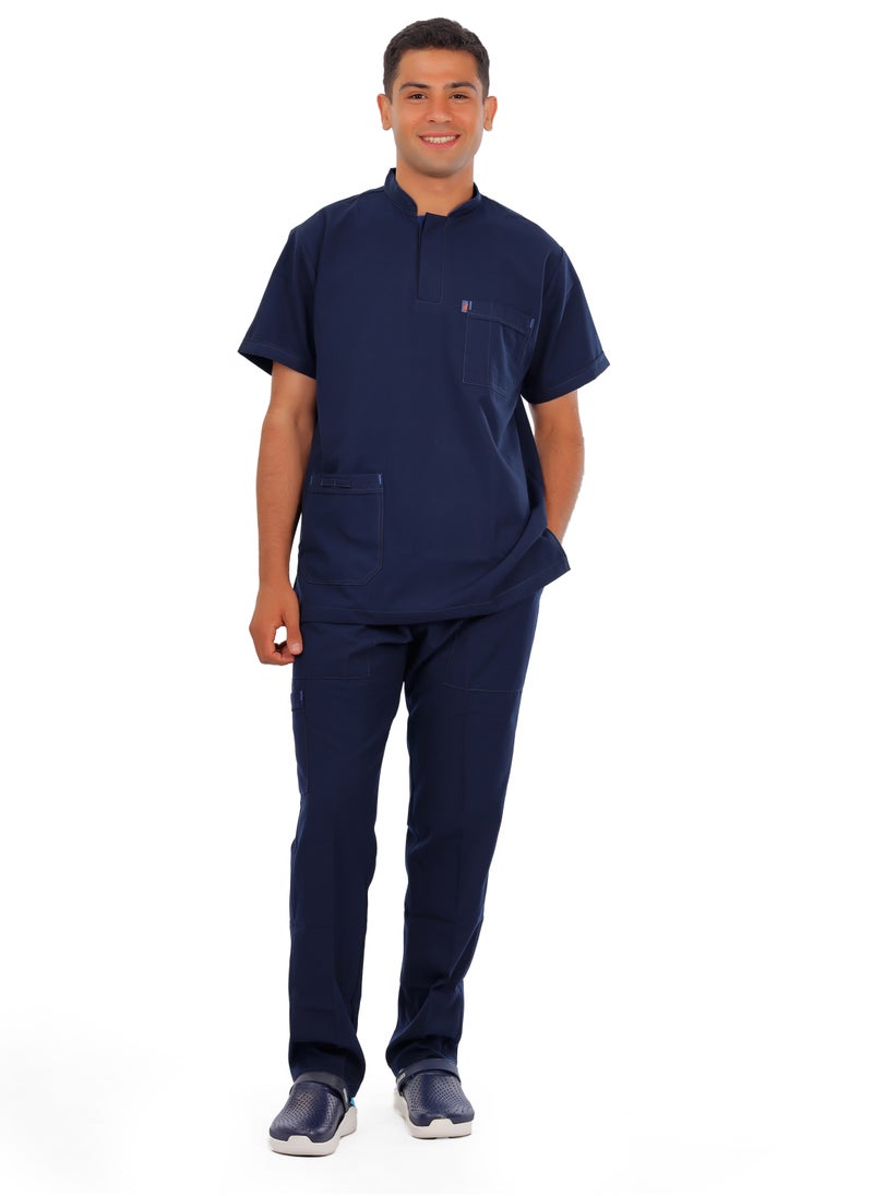 APEX Royal Scrub 1/2 Sleeve Male Dark Blue LIN  Press button  - Image 1