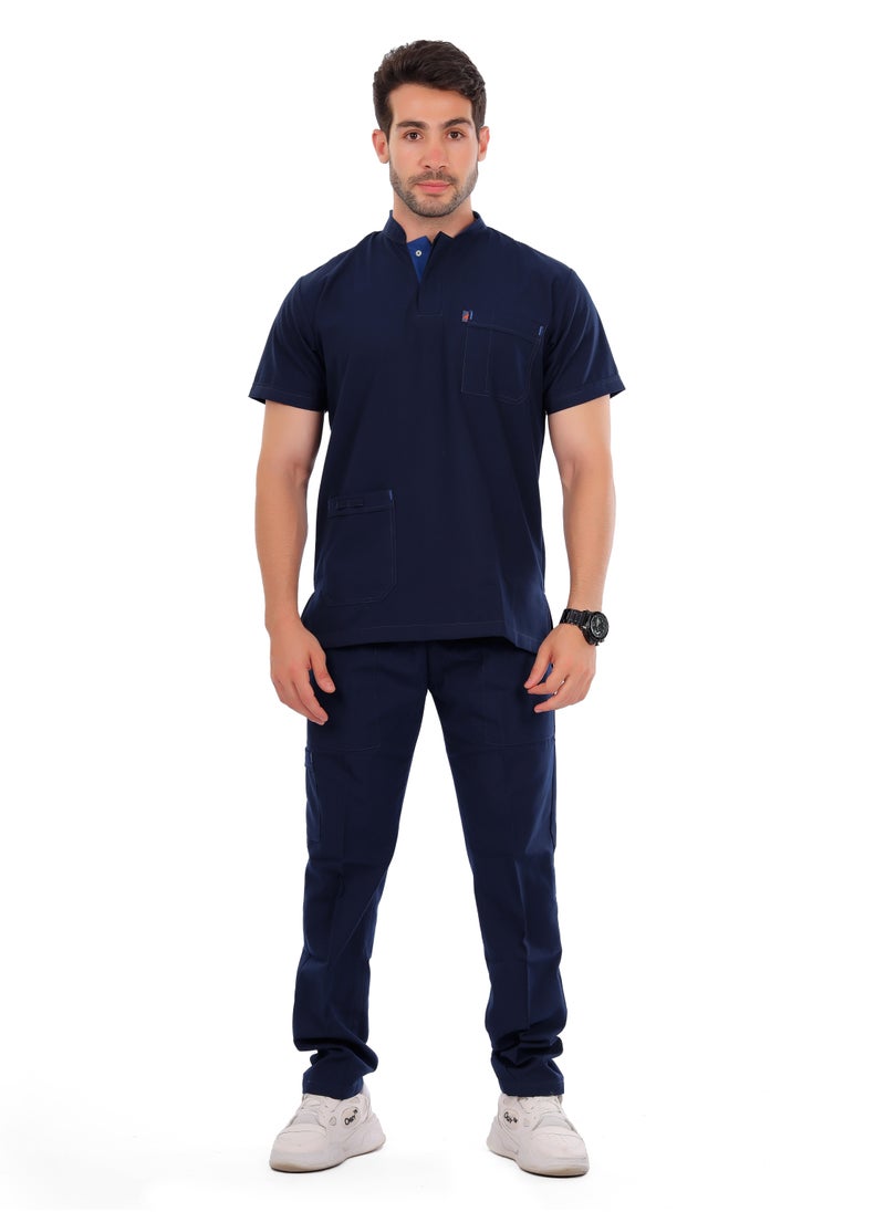 APEX Royal Scrub 1/2 Sleeve Male Dark Blue LIN  Press button  - Image 2
