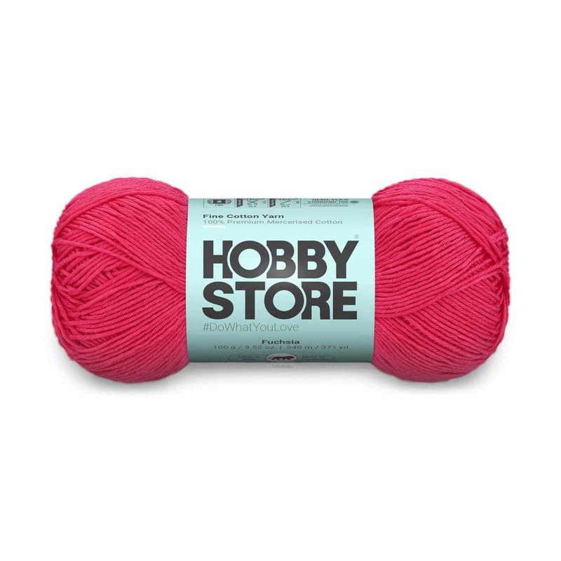 Hobby قطن المتجر – خيط ناعم – 100% قطن مخصر خيط ناعم للكروشيه والحياكة الدانتيل والأميغورومي (1 كرة/100 جرام) - 216 فوشيا | إبر سحرية - Image 1