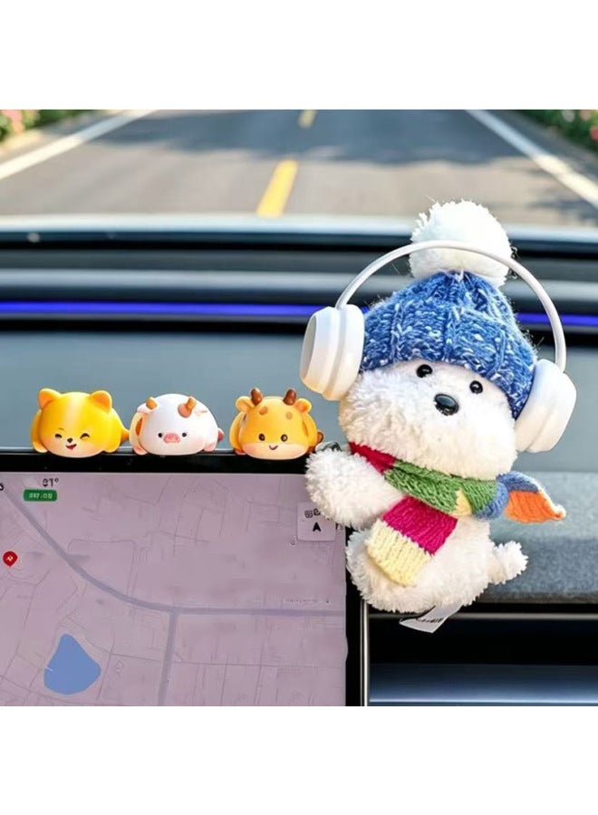 New Car Center Console Display Plush Cartoon Figurine Decoration, Cute Panda Car Interior Creative Ornament