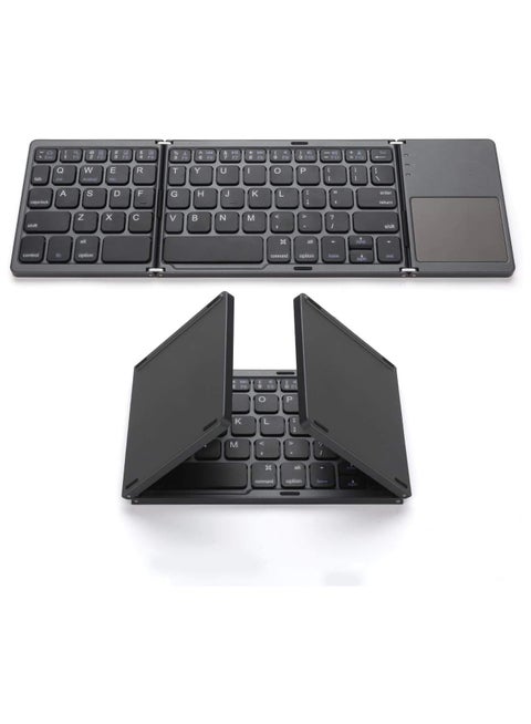 Foldable Bluetooth Keyboard, Wireless Portable Keyboard with Touchpad, Rechargeable Pocket-Sized Folding Travel Keyboard for iOS,Android, Windows Devices -Space Gray