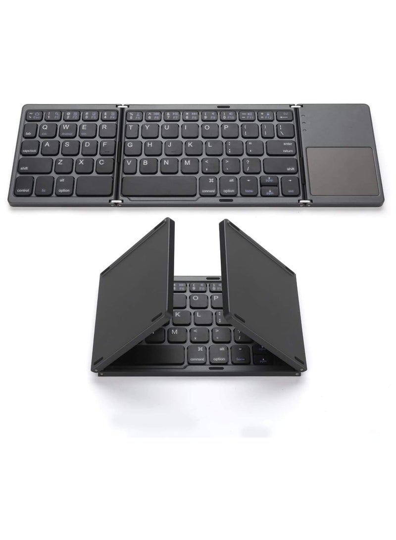 Foldable Bluetooth Keyboard, Wireless Portable Keyboard with Touchpad, Rechargeable Pocket-Sized Folding Travel Keyboard for iOS,Android, Windows Devices -Space Gray
