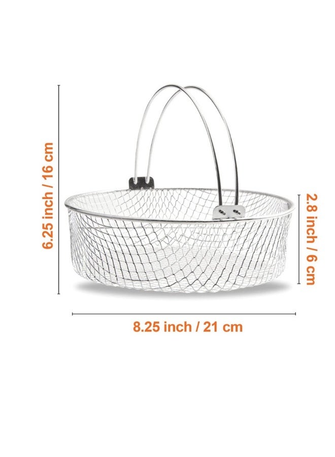1 قطعة سلة قلاية هوائية حامل سلك سلة تحميص بمقبض بديل من الفولاذ المقاوم للصدأ لبخار القلاية وعاء الطهي الفوري الفرن (فضي) - Image 3