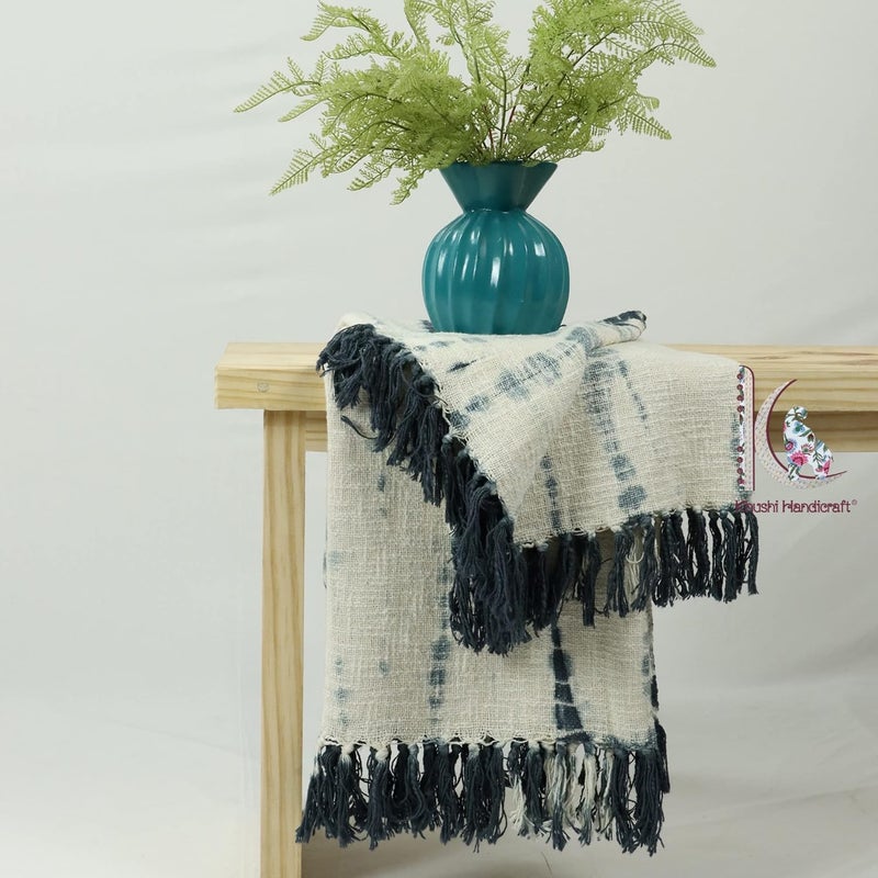 Cotton Sofa Throw 50 x 70 Inches Handmade Throw Cotton Color Cream Grey Pack of 4 - Image 1