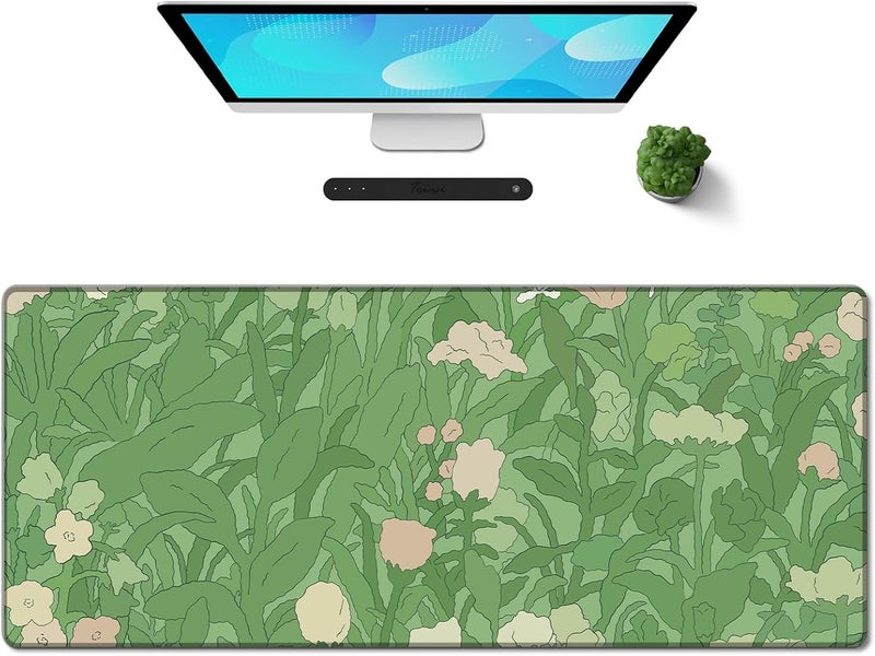 Galdas Gaming Mouse Pad XXL XL Large Long Extended Big Mousepad Non-Slip Rubber Keyboard Mouse Pad with Stitched Edges for Laptop Home Office (31.5x11.8x0.08 Inch) -Green Leaf - Image 1