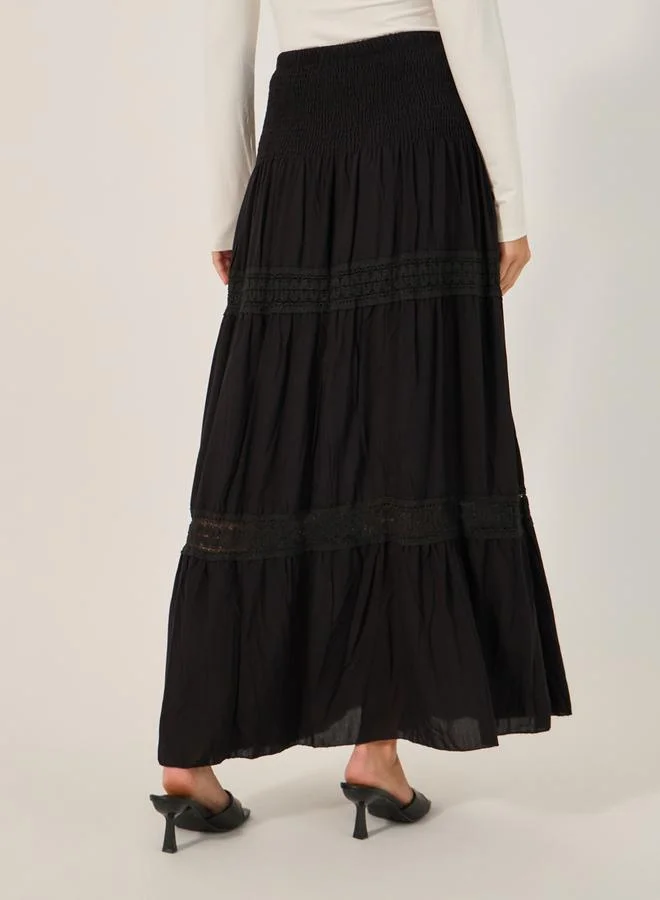 Styli Styli Lace Insert Smocked Waist A-Line Maxi Dress