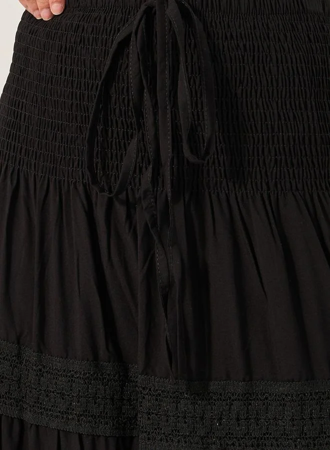 Styli Styli Lace Insert Smocked Waist A-Line Maxi Dress