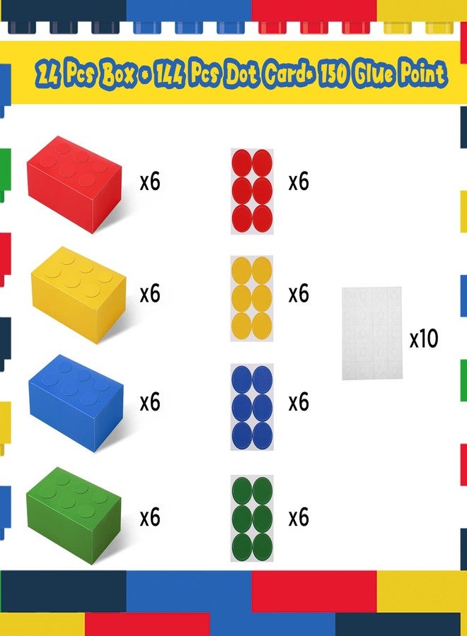 Leinuosen 24 Pieces Building Block Party Favor Boxes 4 Color DIY Brick Theme Gift Goodie Treat Candy Cardboard Paper Box for Building Block Birthday Party Baby Shower Decoration Supplies (Bright) - Image 4