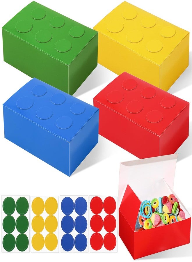 Leinuosen 24 Pieces Building Block Party Favor Boxes 4 Color DIY Brick Theme Gift Goodie Treat Candy Cardboard Paper Box for Building Block Birthday Party Baby Shower Decoration Supplies (Bright) - Image 1