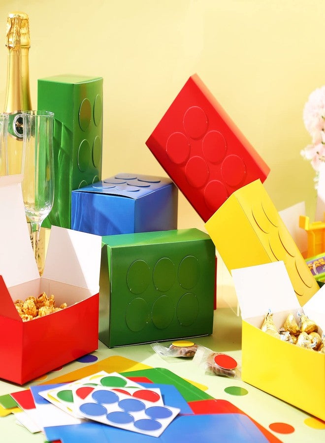 Leinuosen 24 Pieces Building Block Party Favor Boxes 4 Color DIY Brick Theme Gift Goodie Treat Candy Cardboard Paper Box for Building Block Birthday Party Baby Shower Decoration Supplies (Bright) - Image 2