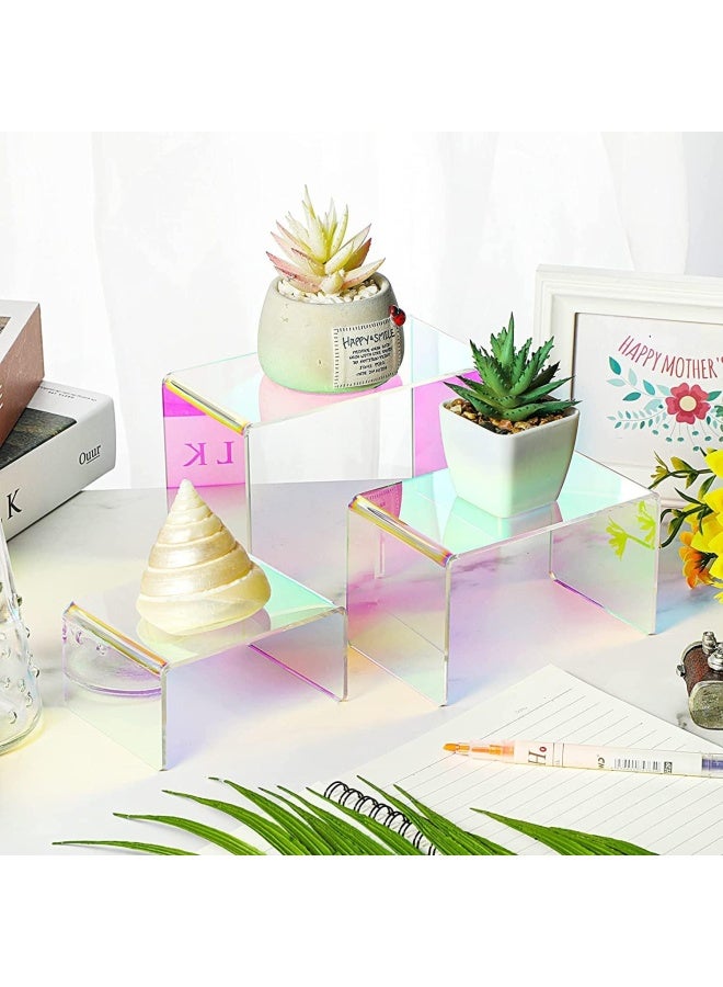 Premify 6 Pieces Acrylic Stand Set | Display Risers With Rainbow Shades, Colorful Clear Product Stand Jewelry Display Riser Shelf Showcase For Pops Figures, Cu Piecesake Candy Dessert Table - Image 4