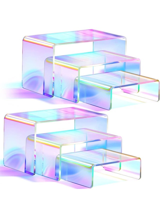 Premify 6 Pieces Acrylic Stand Set | Display Risers With Rainbow Shades, Colorful Clear Product Stand Jewelry Display Riser Shelf Showcase For Pops Figures, Cu Piecesake Candy Dessert Table - Image 1