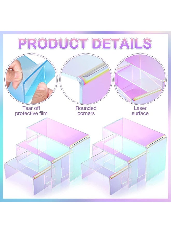 Premify 6 Pieces Acrylic Stand Set | Display Risers With Rainbow Shades, Colorful Clear Product Stand Jewelry Display Riser Shelf Showcase For Pops Figures, Cu Piecesake Candy Dessert Table - Image 3