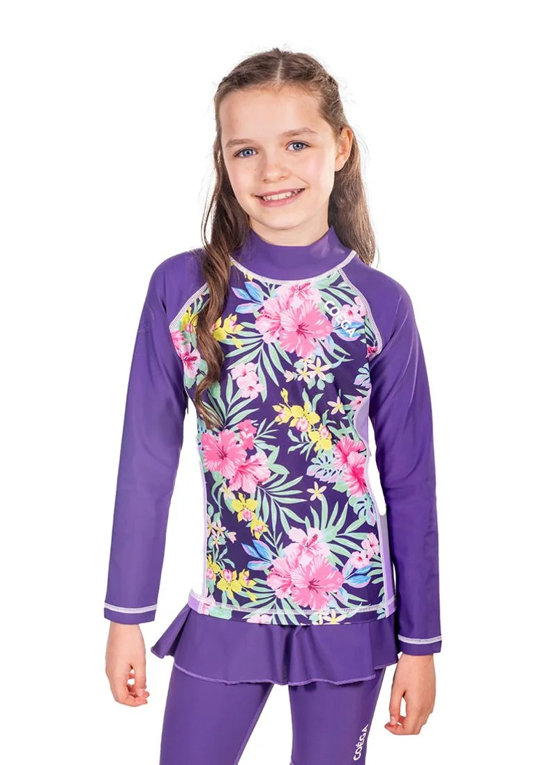 كويجا صن وير COEGA Kids Girls Rashguard Long Sleeve - Purple Blue Tropical