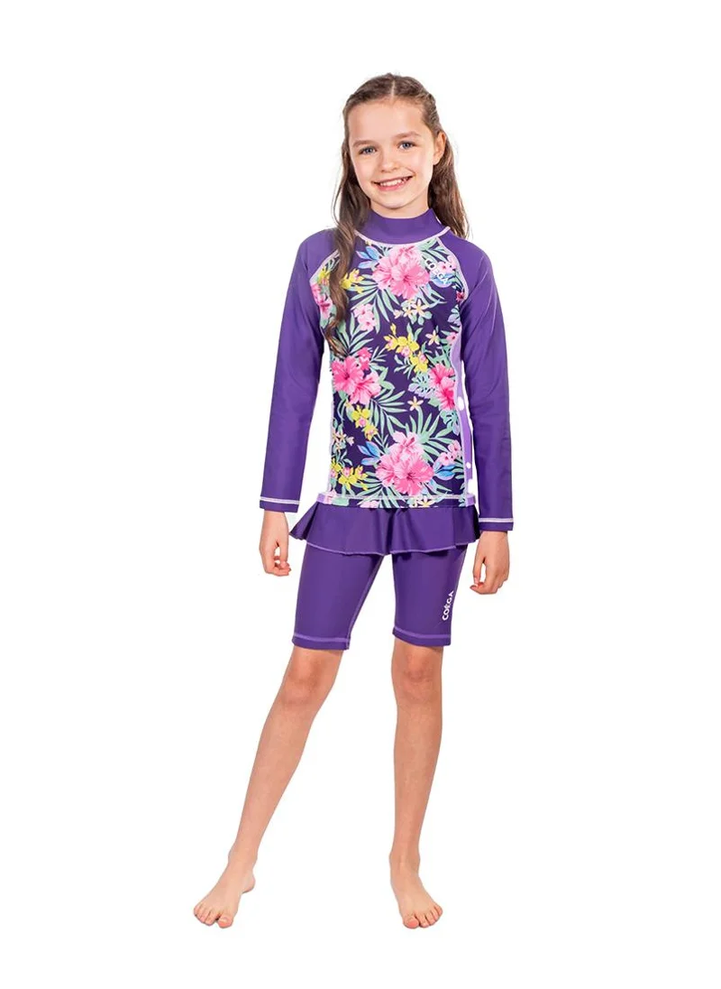 COEGA SUNWEAR COEGA Kids Girls Rashguard Long Sleeve - Purple Blue Tropical