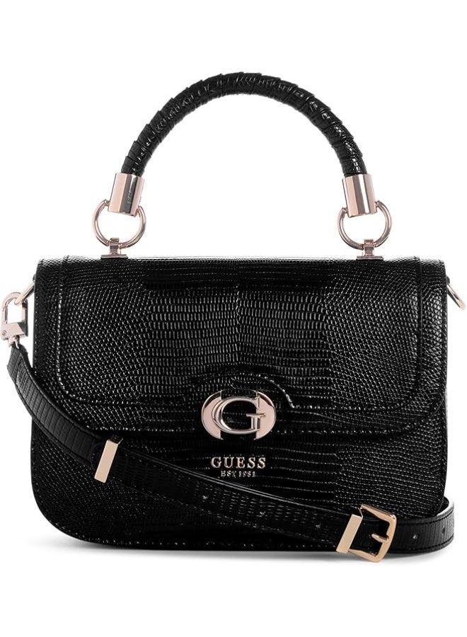 جس حقيبة GUESS Orlina كروس بيد علوية – أسود أنيق بتفاصيل ذهبية فاخرة - Image 1