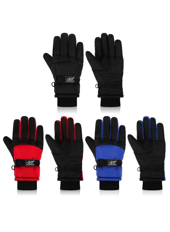 Jansun 3 Pairs Kids Winter Gloves, Waterproof Snow Ski Warm Outdoor Windproof Adjustable Gloves Toddler Snowboard Gloves for Cold Weather Boy Girl Children - Image 1