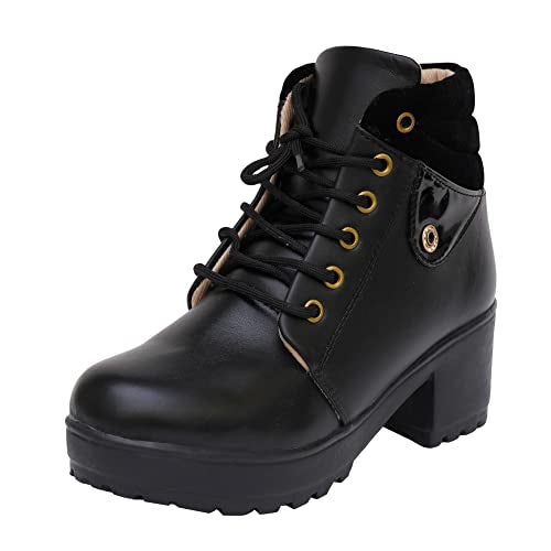XE Looks 100% Vegan Leather Women's Black Ankle Boots | Stylish & Trendy Lace-Up Design with Heel | Durable Leather Upper & Cozy Lining | Comfortable Boots For Girls & Women UK-4 - Image 1