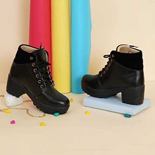 XE Looks 100% Vegan Leather Women's Black Ankle Boots | Stylish & Trendy Lace-Up Design with Heel | Durable Leather Upper & Cozy Lining | Comfortable Boots For Girls & Women UK-4 - Image 2