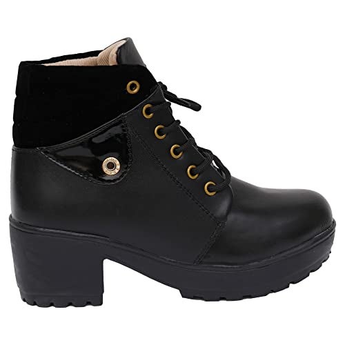 XE Looks 100% Vegan Leather Women's Black Ankle Boots | Stylish & Trendy Lace-Up Design with Heel | Durable Leather Upper & Cozy Lining | Comfortable Boots For Girls & Women UK-4 - Image 4