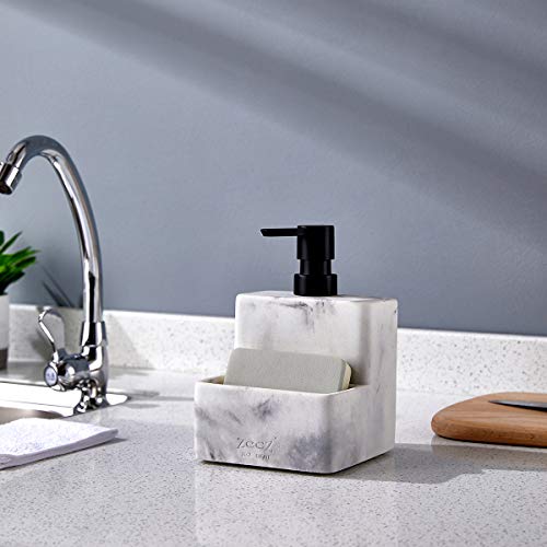 zccz Soap Dispenser with Sponge Holder, Marble Look Liquid Hand and Dish Soap Dispenser Pump Bottle and Sponge Holder 2 in 1 for Kitchen Sink Bathroom Counter Storage and Organization - Image 3