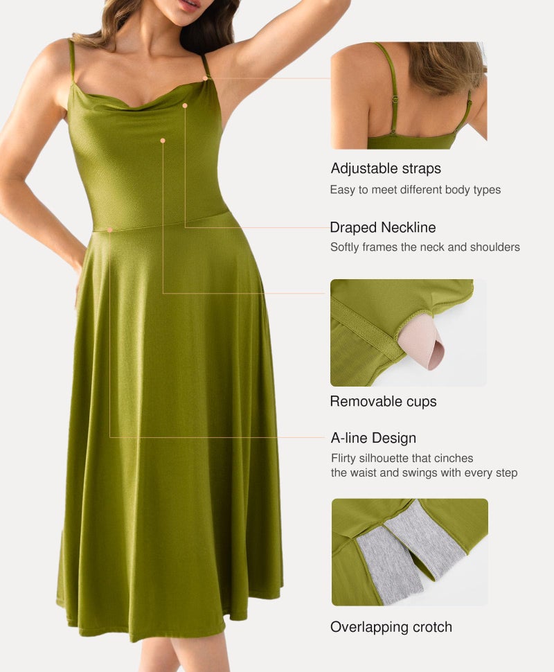Popilush Summer Corset Spaghetti Strap Dresses for Women All in One Shapewear Tummy Control A-Line Midi Tea Party Dress for Semi Formal Green - Image 4